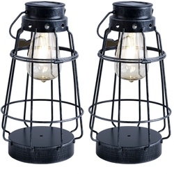 Laterne Silber Solarlampen für Außen Outdoor Laterne Wetterfest, Akku, Maritim Metall altsilber, 1x LED 0,06W 3000K, DxH 16x27 cm, 2er Set