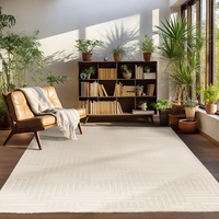 Carpettex Kurzflor Teppich Wohnzimmer 200x300 Creme Teppich Skandinavisch Stil Teppich 3D Effekt Teppich 200 x 290 cm - Waschbarer Teppich Schlafzimmer Küchenteppich Geometrisch Design Weich Flauschig