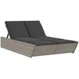 vidaXL Doppel-Sonnenliege mit Kissen Grau Poly Rattan 118 x 200 x 50,5/62,5/73,5/83 cm