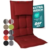 gardisun Gartenstuhlauflagen Hochlehner mit Kopfteil I Extra Dicke Sitzauflagen I Made in Europe I Ideale Polsterauflagen für Hochlehner I Auflagen mit extra hoher Lichtechtheit I 8er Set I Rot