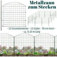 V2AOX Zaun Gartenzaun Steckzaun Teichzaun für Garten Teich 12 Zaunelemente 78 cm hoch Metall Hundezaun Gitterzaun Oberbogen Grün V2Aox6 x 6cm