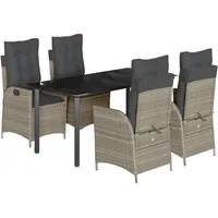 VidaXL 5-tlg. Garten-Essgruppe mit Kissen Hellgrau Poly Rattan