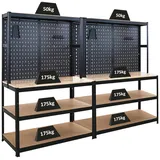 Proregal Mega Deal 2x Profi Werkbank GIANT BEAST mit Lochwand 180x120x60cm Fachlast 175kg Inkl. Werkzeughalter Set Schwarz