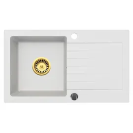 faizee home Granitspüle 75x43,5 cm rechts Einbauspüle weiß Handbetätigung 750 x 435 mm