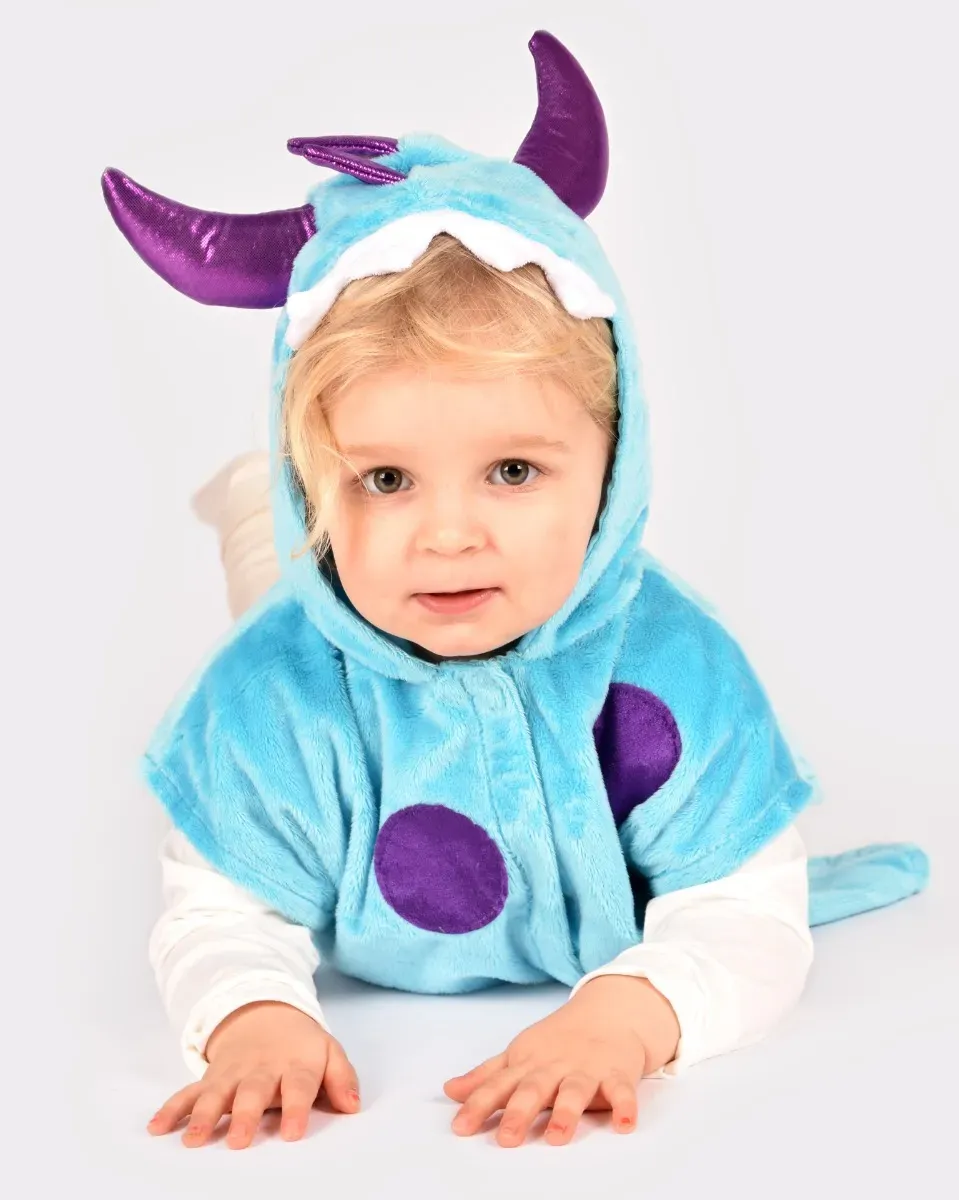 Monstermotiv Kinderkostüm 1-4 Jahre Grün/Schwarz/Rot Polyester - Den Goda Fen Monster - Hörner, Klettverschluss, maschinenwaschbar