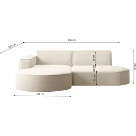Kaiser Möbel Ecksofa Designer MODENA STUDIO stoff Dicker cord Poso Ecru Links