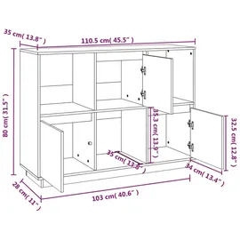 vidaXL Sideboard Weiß 110,5x35x80 cm Massivholz Kiefer