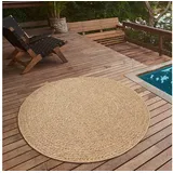 The CarPET Kansas Outdoor Teppich – Wetterfester Indoor & Outdoor Teppich im Jute-Look für Balkon, Terrasse, Garten, Wohnzimmer & Esszimmer, pflegeleicht und UV-beständig, ca. 120 cm Rund