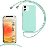 Beajew Silikon Handyhülle für iPhone 12 Pro/iPhone 12 Hülle mit Band, Silikon Necklace Handyhülle mit Abnehmbar Kordel zum Umhängen Stossfest Bumper Handy Schutzhülle, Mintgrün