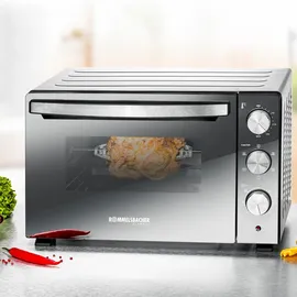 Rommelsbacher Back & Grill Ofen BGS 1500, 30 l, Schwarz, silber, Drehregler, 120 min, Glas, 230 V