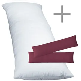 EXKLUSIV HEIMTEXTIL 1 x Füllkissen 40x80 cm + Jersey Kissenbezug 2er Set 40 x 80 cm Bordeaux