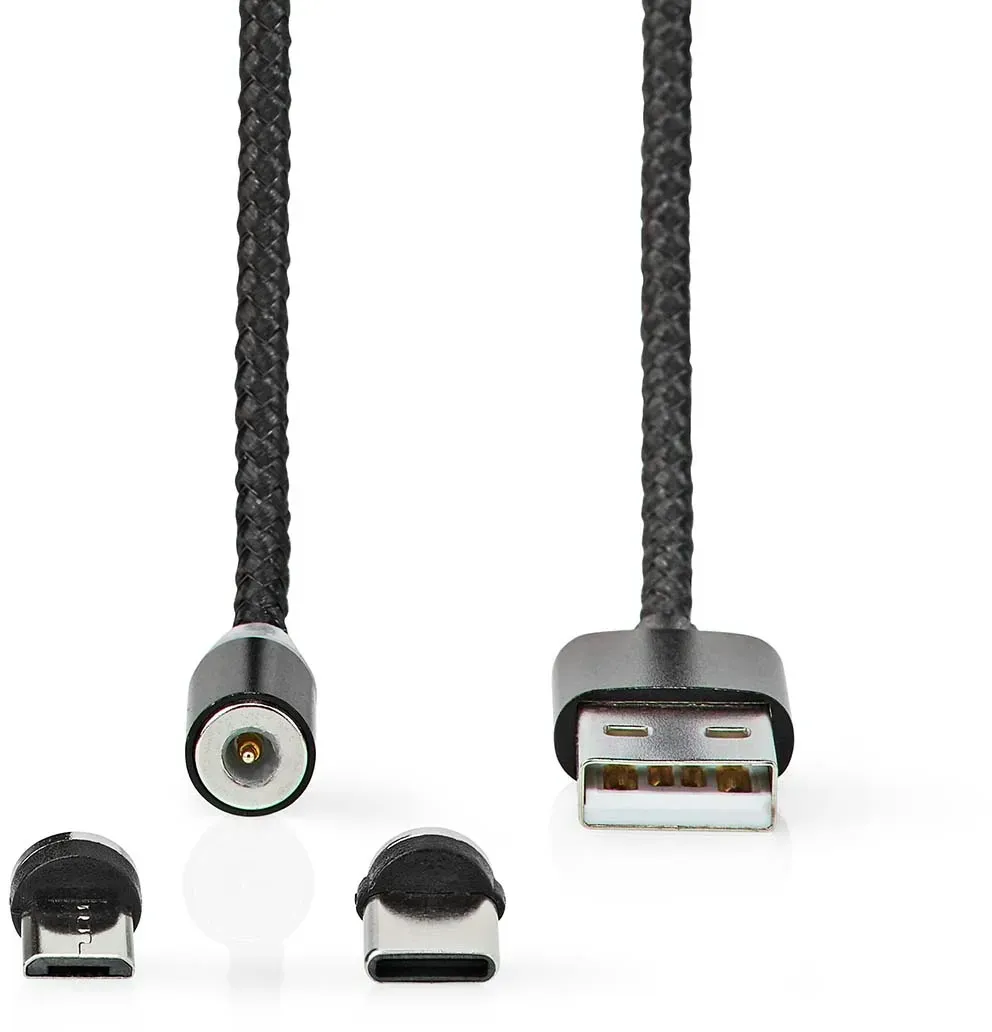 Nedis USB Cable - USB 2.0 - USB-A Male - USB Micro-B Male / USB-C Male - 10 W - No Data Transfer - Nickel Plated - 2.00 m - Round - Nylon - Black - Box