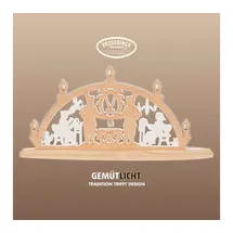 Weigla LED Schwibbogen Erzgebirge, moderner Lichterbogen aus Holz & Acrylglas,Made in Germany, Erzgebirge garantiert, Weihnachtsdeko Innen, Weihnachtsbeleuchtung beige