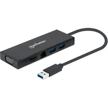 Manhattan USB 3.0 auf VGA/HDMI USB-A Dockingstation - USB Hub, Schwarz