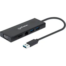 Manhattan USB 3.0 auf VGA/HDMI USB-A Dockingstation - USB Hub, Schwarz