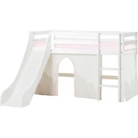 Hochbett HOPPEKIDS "«Winter Wonderland»", weiß (weiß, rosa), B:175cm H:105cm L:168cm, Kiefer massiv, Hochbetten, 70x160 mit Rutsche, Vorhang & Matratze