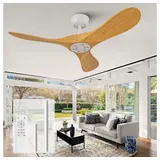 BBWL Deckenventilator Holzoptik 3 ABS-Flügel DC Motor reversibel 6 Stufen Fernbedienung, Deckenventilator für Schlafzimmer Esszimmer ohne Beleuchtung
