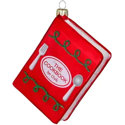 Christbaumschmuck Glas 11cm Kochbuch Figur zum Aufhängen - Handbemalt Weihnachtsbaum Anhänger Weihnachten Weihnachtsbaumschmuck Küche Kochen Rot Grün