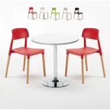 Ahd Amazing Home Design - Weiß Rund Tisch und 2 Stühle Farbiges Polypropylen-Innenmastenset Barcellona Long Island - Rot