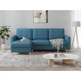 beautysofa Ecksofa VINCI mit Schlaffunktion und Bettkasten, Blau Velo 631, Uniwersalle Ottomane - Blau