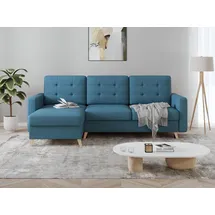beautysofa Ecksofa VINCI mit Schlaffunktion und Bettkasten, Blau Velo 631, Uniwersalle Ottomane - Blau