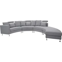 7-Sitzer Sofa hellgrau halbrund mit Ottomane ROTUNDE
