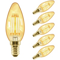 LVWIT Vintage Glühbirne E14 Kerzenlampe, 4W 410 Lumen ersetzt 40 Watt, 2500K Warmweiß für Kronleuchter Hänge Kristalllampe, nicht dimmbar, 3 Jahre Garantie, 6er Pack