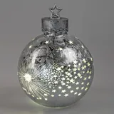 Formano Deko-Kugel Silber- Frosty 30cm mit LED Licht Timer Beleuchtete Glaskugel - Weihnachtsdekoration Tisch Regal Deko-Kugel 6h/18h Timer Weihnachtskugel zum Stellen