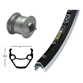 Bikeparts Bike-Parts Laufrad Vorderrad 28x1.75 Zoll Nabendynamo DH-C3003 silber Schnellspanner 36-Loch Exal ZX 19 schwarz silber Nirosta-Speichen