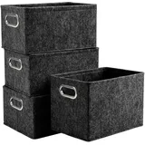 ZEONHEI 4er Set Filz Aufbewahrungsbox Grau, 36x26x22 cm Groß Filzkorb Aufbewahrungskorb, Faltbare Stoffbox mit Tragegriff für Haushalt Bad Wohnzimmer