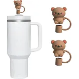 Teddybär-Strohhalm-Abdeckung für Stanley-Becher mit einem Fassungsvermögen von 40 und 850 ml, 10 mm Silikon-Trinkhalm-Abdeckungen für Stanley-Becher-Zubehör, niedlich, Topper, Strohhalmkappenstopper