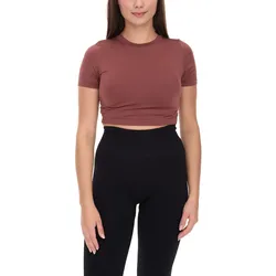 YOU DO YOU Damen T-Shirt im Cropped-Style Fitness-Top Kurzarm-Shirt Yoga-Mode 905041 Mahagoni-Braun - XS