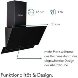 Wiggo Dunstabzugshaube 60cm kopffrei I Abluft Umluft Dunstabzug 300m3/h - LED Touch-Display 3 Stufen I Schräghaube inkl. Fettfilter & 2x Kohlefil...