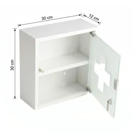 Karat Medizinschrank Allen Abschließbarer Arzneischrank mit Glastür Weiß 30 x 30 cm 2 Fächer