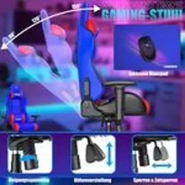 Kesser KESSER® Gaming Stuhl Ergonomisch Bürostuhl mit Kopfstütze & Lendenkissen Racing Gamer Stuhl 150kg belastbar Armlehne 360° Drehbarer Schreibtischstuhl Gaming Chair + Gummi-Rollen