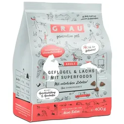 grau Geflügel & Lachs + Superfoods Katze Katzentrockenfutter 400 Gramm