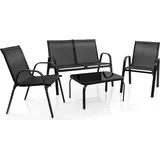 Goplus 4 tlg. Gartenmöbel-Set, 2 Gartenstühle, 1 Doppelter Gartenstuhl mit 1 Couchtisch, Gartenmöbel Set für Balkon Terrasse Garten - Dunkelgrau