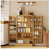 HOMCOM Hochschrank Vitrinenschrank mit Rattanoptik, 12 Gewürzfächern (Küchenschrank, 1-St., Küchenbuffet) für Wohnzimmer, Küche 60 x 30 x 104 cm beige