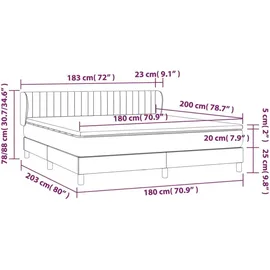 vidaXL Boxspringbett mit Matratze Dunkelbraun 180x200 cm Stoff
