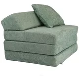 FORTISLINE - Klappmatratze 200x70x10cm mit Kopfteil & Kissen – Gästebett ausklappbar für Kinderzimmer & Camping Matratze – Faltmatratze tragbar – Faltbare Matratze aus Teddy-Stoff – Hellgrün