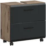 furnling Waschbeckenunterschrank auf Rollen - Ivy mit 2 Schubladen & Siphon-Ausschnitt, MDF Front, Breite 60 cm schwarz
