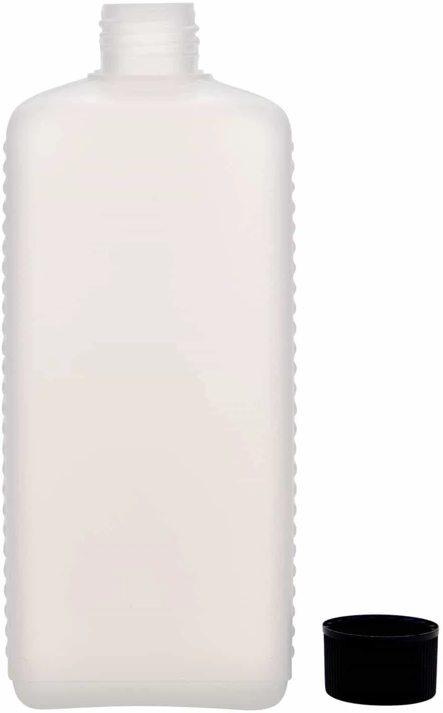 Botella bidón de 500 ml, rectangular, plástico de HDPE, natural, boca: DIN 25 EP...