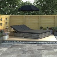 DesignMöbel - Grau Klassische Outdoor-Loungebett mit Sonnenschirm Poly Rattan Grau -{197x140x190 cm}KAUF54722