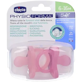 Chicco PhysioForma Silikon-Schnuller 6-16 Monate, weiches und sanftes Schnuller-Set, unterstützt die physiologische Atmung und fördert die richtige Entwicklung des Mundes, rosa
