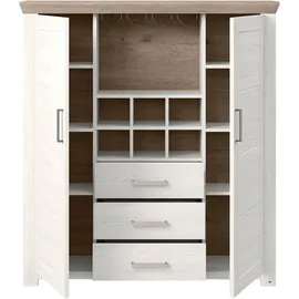 Set One by Musterring Highboard "York", weiß (weiß, eiche hell), B:129cm H:143cm T:42cm, SET ONE BY MUSTERRING, Sideboards, Highboard, Typ 19, mit 3 Schubkästen und Flaschenregal, Landhausstil, B 129cm