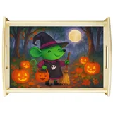 Mr. & Mrs. Panda Tablett Maus Hexe Design, Servier Tablett, Weiß, sofatablett, betttablett, Ta, Echtholz lasiert, (Packung, 1-tlg) weiß