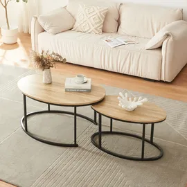 [en.casa] Satztisch Niederlande 2er Set Schwarz/Eiche