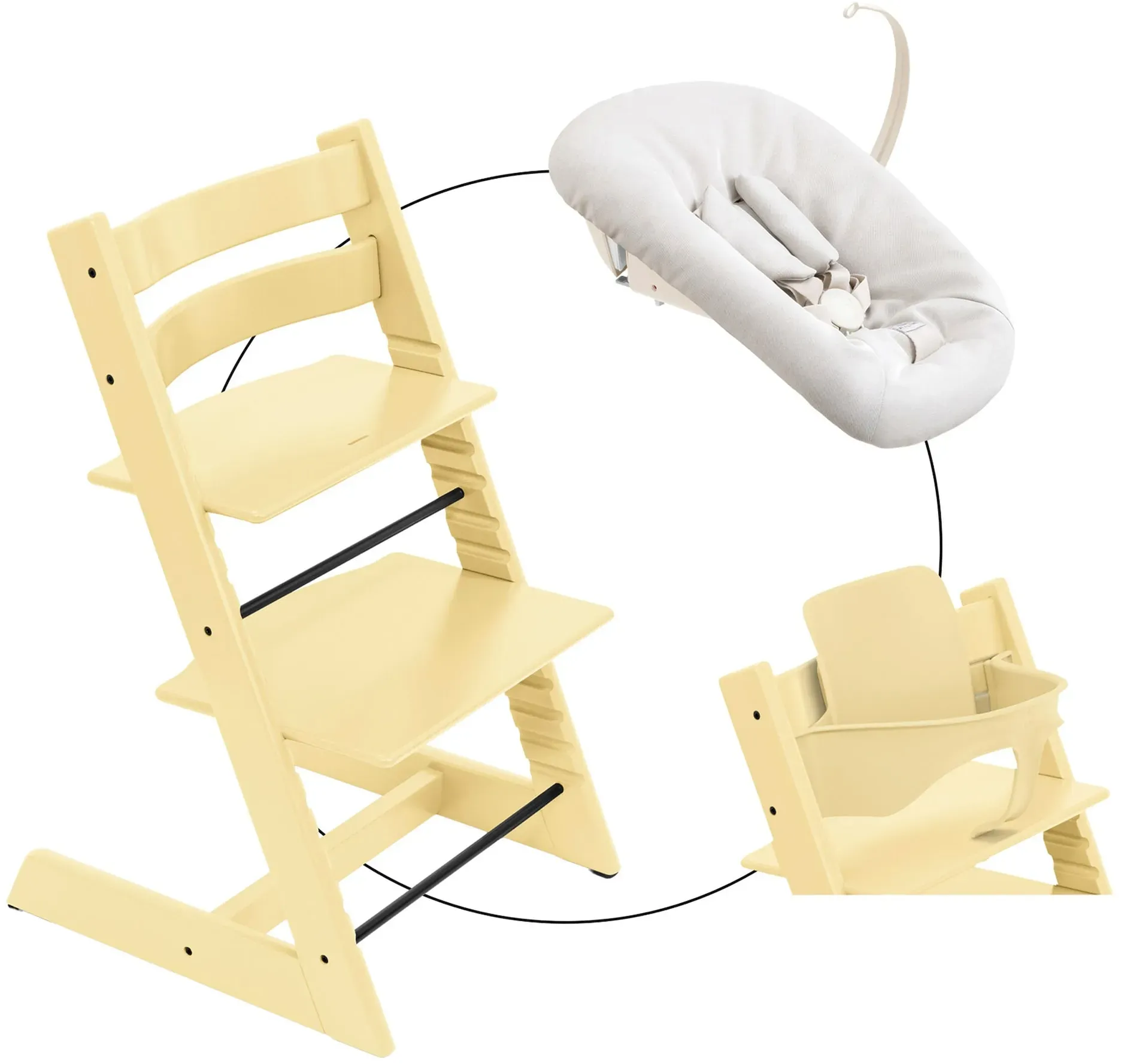 Stokke® TRIPP TRAPP® Bundle Treppenhochstuhl inklusive Newbornset Vanilla White & Babyset, gelb