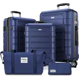 LuxusKollektion SHOWKOO Kofferset 5tlg ABS+PC Hartschale Leicht Rollen TSA-Schloss - Blau - Blau