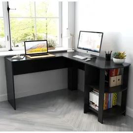 Mondeer Eckschreibtisch Computertisch, L-Förmig Schreibtisch mit 2 abgerundeten Ablagen Schwarz - Schwarz